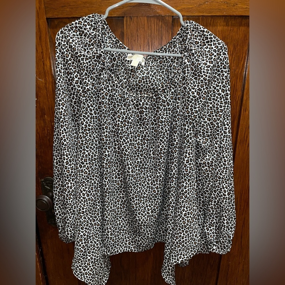 Michael Kors Womens Cheetah Print Long Sleeve Shirt Size L